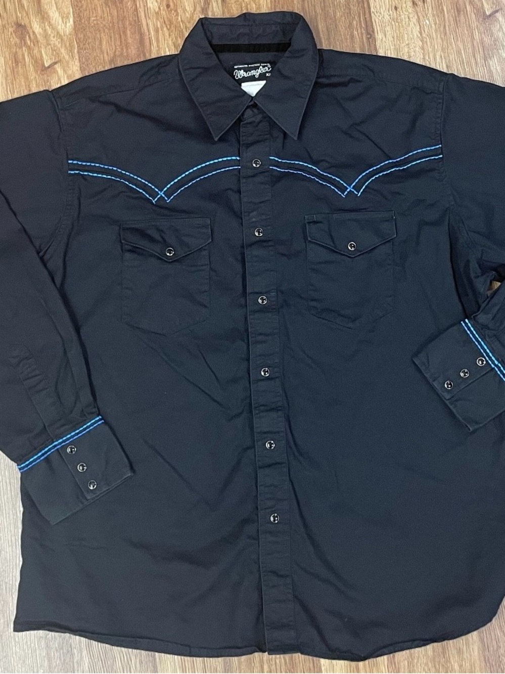 Wrangler Black Western Button-Down Shirt with Blue Stitching